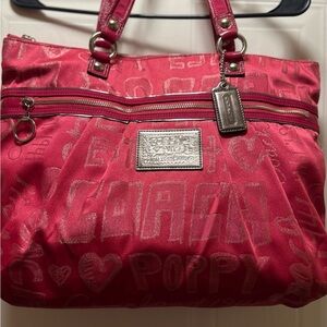 Coach Poppy Signature Tote in Hot Pink with Silver Hardware